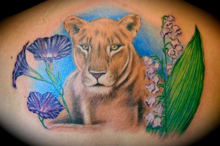 Tattoos - Lioness & Flowers - 57573